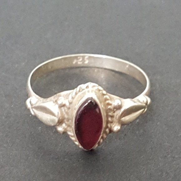 925 Stamped Jewelry - 925 Sterling Silver Dark Red Ring